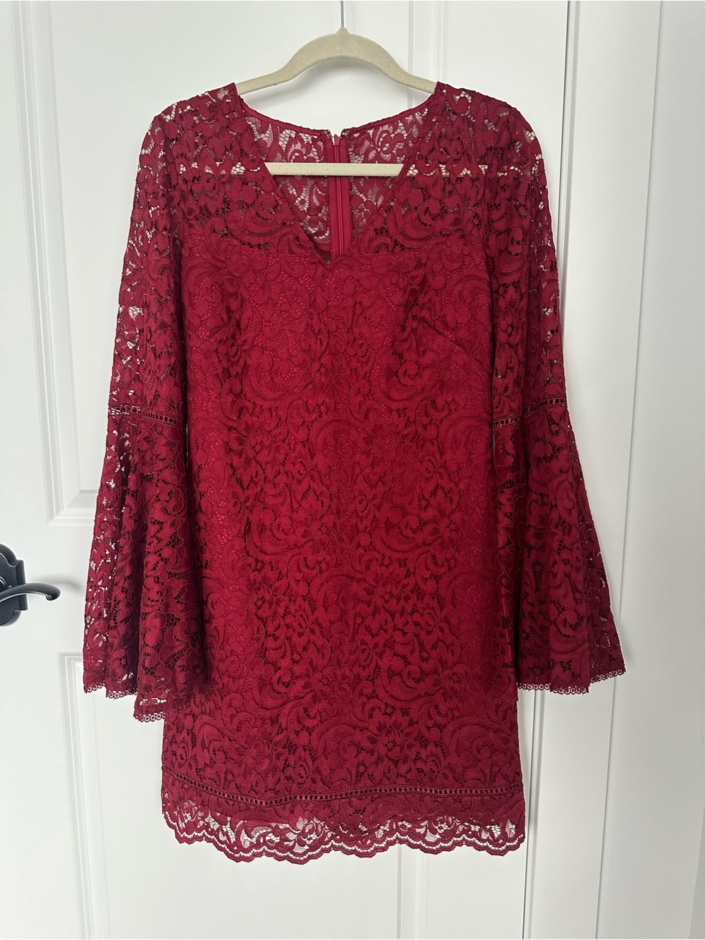 White House Black Market Red Lace Bell-Sleeve Dress